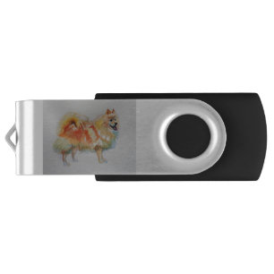 German Spitz Pomeranian Watercolor Dog Dogs Flash Drive
