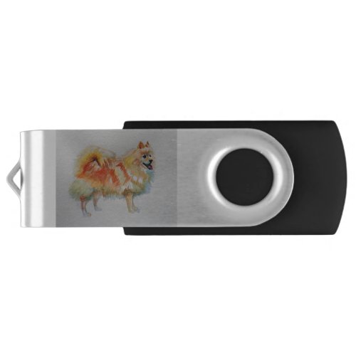 German Spitz Pomeranian Watercolor Dog Dogs Flash Drive