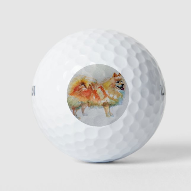 German Spitz Pomeranian Watercolor Dog Dogs Golf Balls (Front)