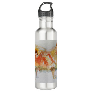 German Spitz Pomeranian Watercolor Dog Dogs Stainless Steel Water Bottle