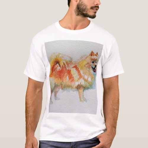 German Spitz Pomeranian Watercolor Dog Dogs T_Shirt