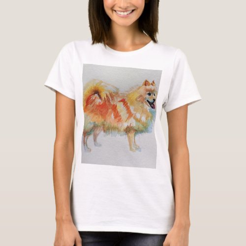 German Spitz Pomeranian Watercolor Dog Dogs T_Shirt