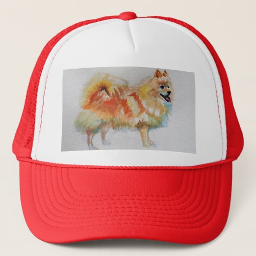 German Spitz Pomeranian Watercolor Dog Dogs Trucker Hat