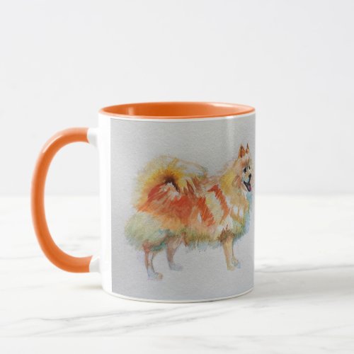 German Spitz Pomeranian Watercolor Orange Mug