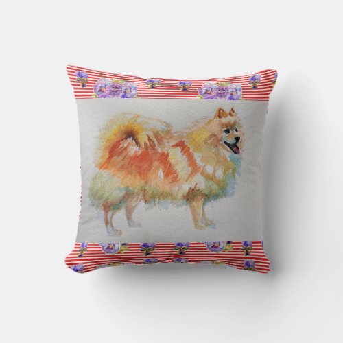 German Spitz Pomeranian Watercolor Pet Dog Cushion