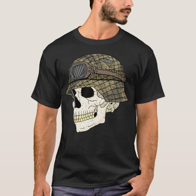 German Stahlhelm Helmet And Skull. T-Shirt (Front)