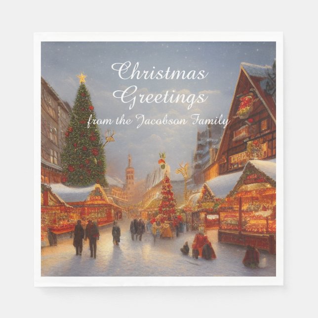 German Style Christmas Market Greetings Kitsch Napkins (Front)