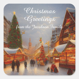German Style Christmas Market Greetings Kitsch Square Sticker