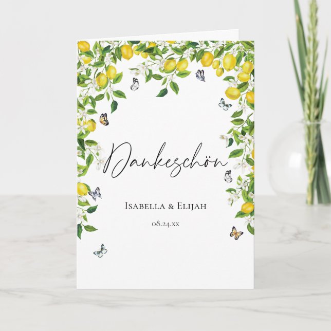 German Summer Lemon Wedding  Letterpress Thank You Card (Front)
