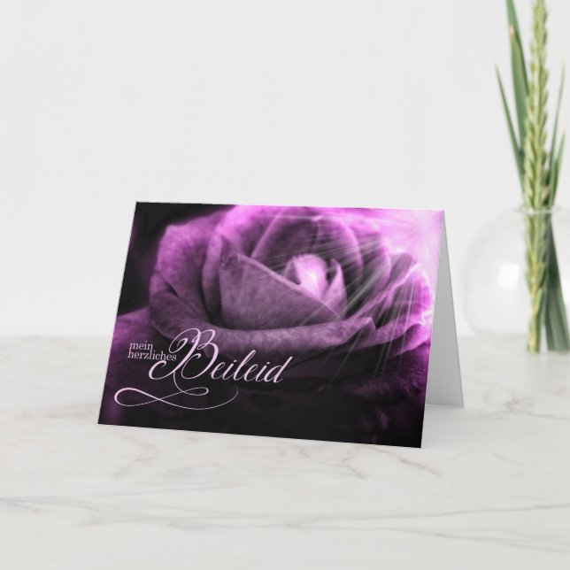 GERMAN Sympathy Deep Lavender Rose Holiday Card (Front)