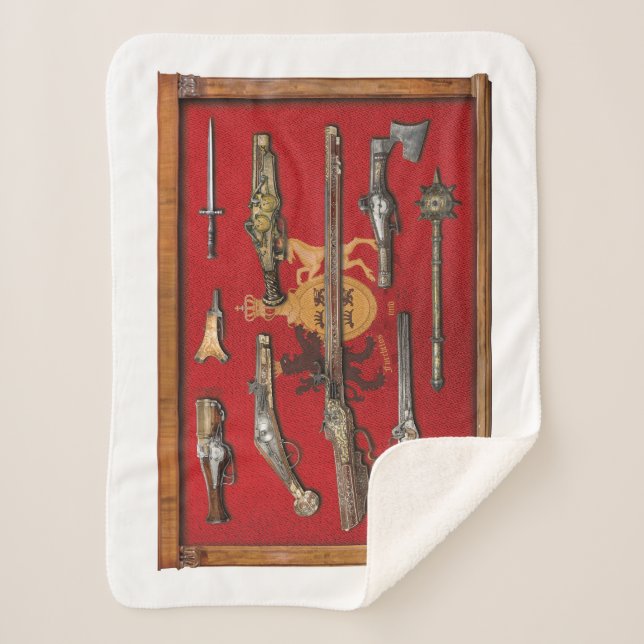 German tapestry of the medieval weapons sherpa blanket (Front)