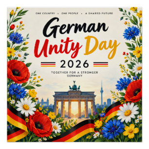 German Unity Day poster with flowers