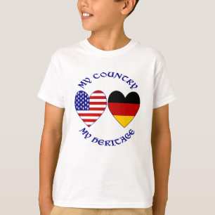 German USA Flag Hearts Country Heritage Boy's T-Shirt