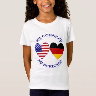 German USA Flag Hearts Country Heritage Girl's T-Shirt