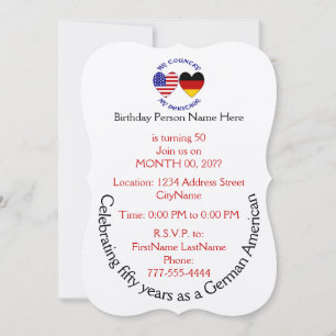 German USA Heart Flags Heritage Invitation