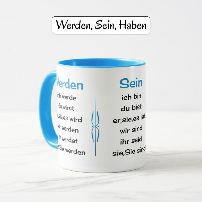 German verbs teach learn mug (Light blue color, combo mug)