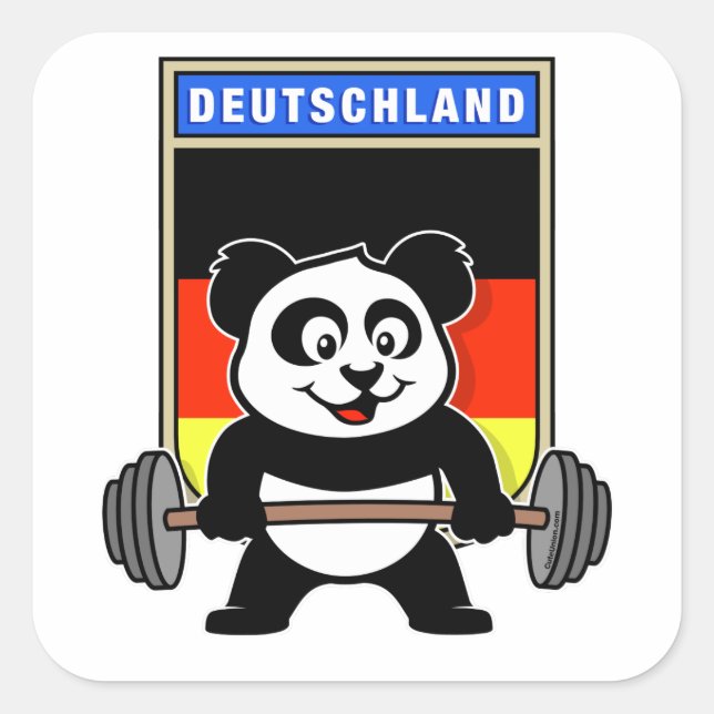 German Weightlifting Panda Square Sticker (Front)