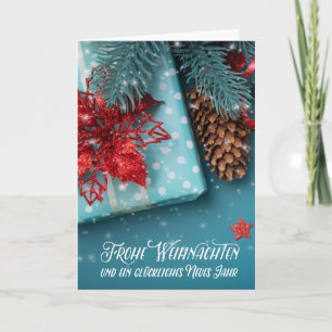 German Weihnachten Christmas Cheer Blue and Red Holiday Card
