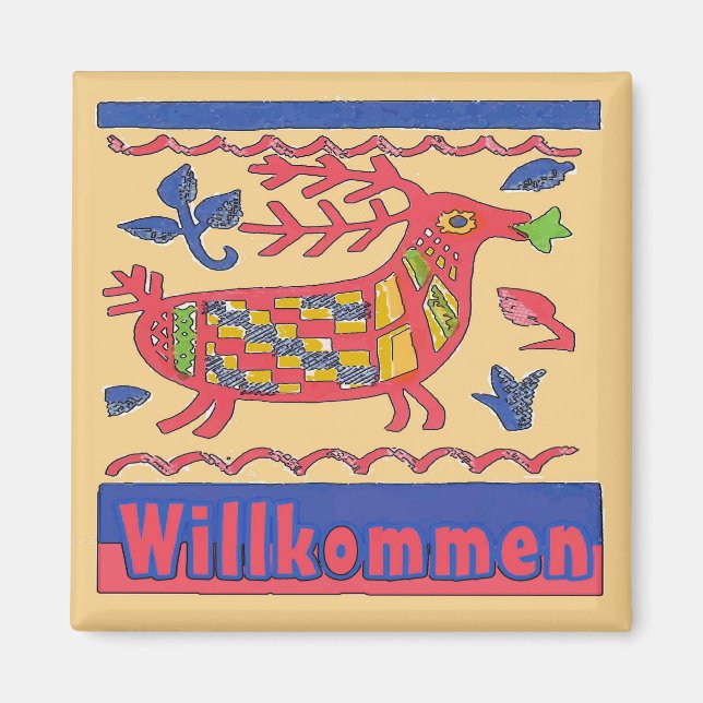 German Welcome Folk Deer Magnet (Front)