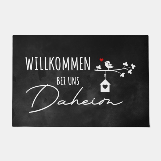 German Welcome Home Black Watercolor Doormat (Front)