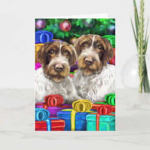 German WH Pointer Open Gifts Christmas Holiday Card