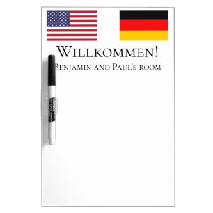 German Willkommen USA and German Flag Room Message Dry Erase Board