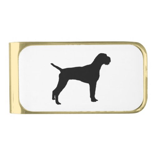 German Wire_Haired Pointer Silhouette Love Dogs Gold Finish Money Clip