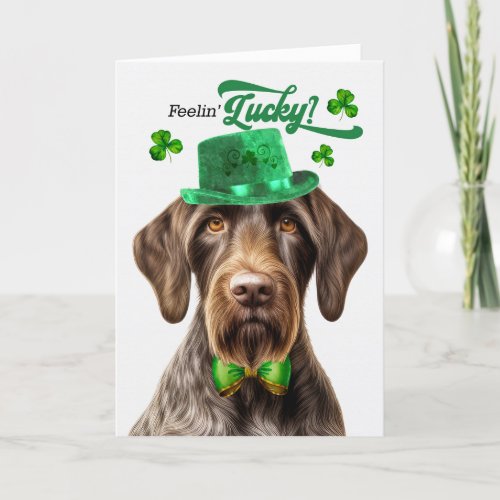 German Wirehair Dog Feelin Lucky St Patricks Day Holiday Card