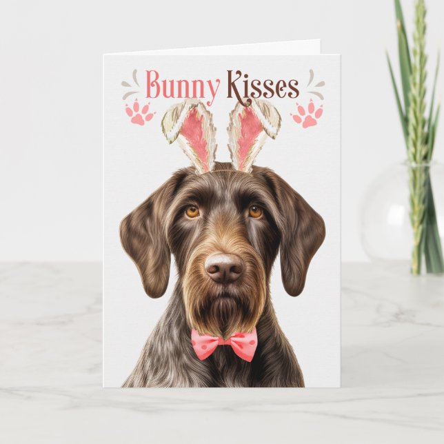 German Wirehair Pointer Dog Bunny Ears for Easter Holiday Card (Front)