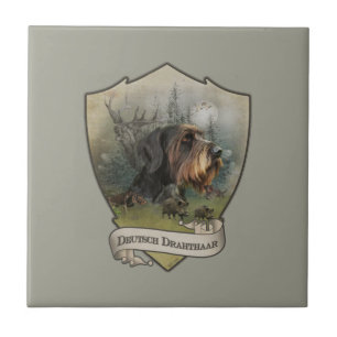 German Wirehaired Pointer, Boar Hunting Ceramic Tile