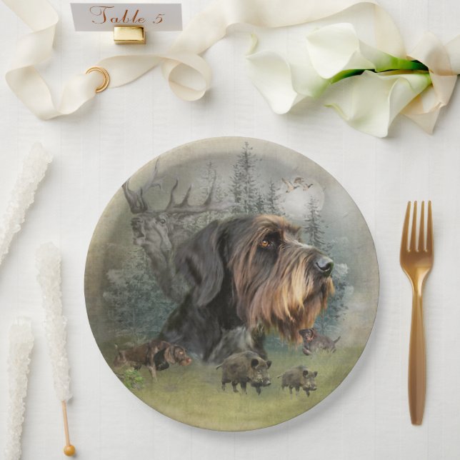 German Wirehaired Pointer, Boar Hunting   Paper Plates (Wedding)