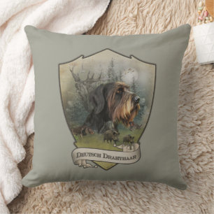 German Wirehaired Pointer, Boar Hunting  Throw Pillow
