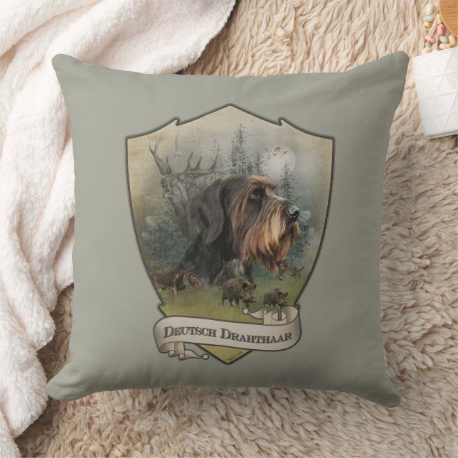 German Wirehaired Pointer, Boar Hunting  Throw Pillow (Blanket)