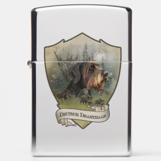 German Wirehaired Pointer, Boar Hunting    Zippo Lighter (Front)