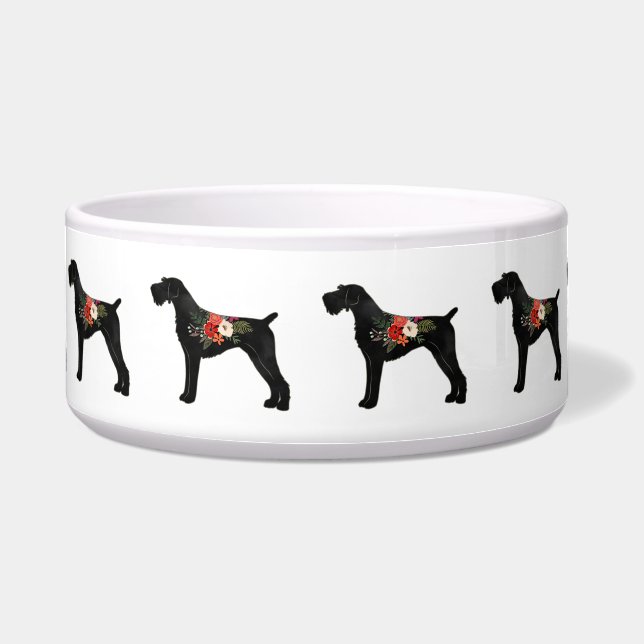 German Wirehaired Pointer Boho Floral Silhouette Bowl (Front)