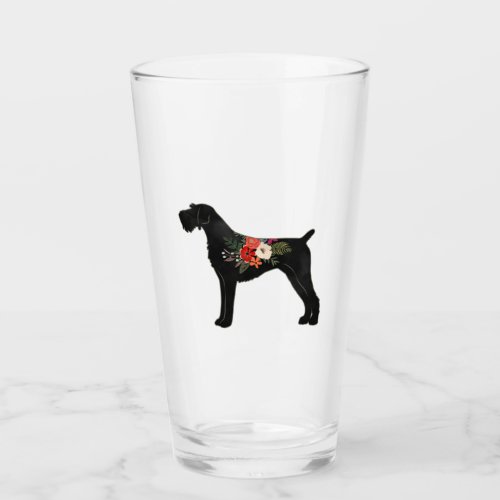 German Wirehaired Pointer Boho Floral Silhouette Glass