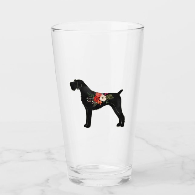 German Wirehaired Pointer Boho Floral Silhouette Glass (Front)