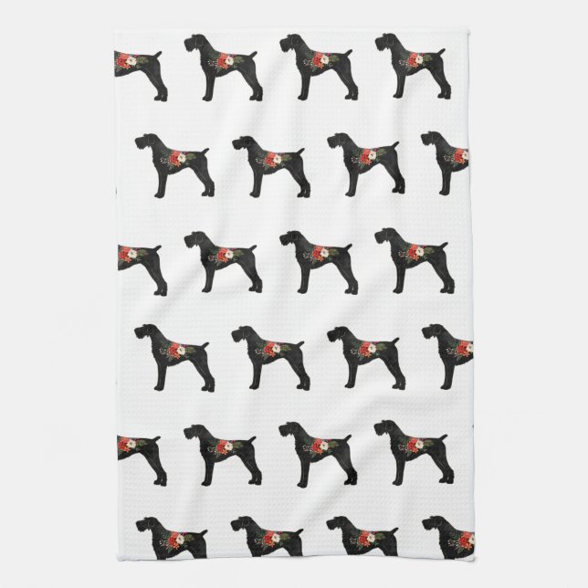 German Wirehaired Pointer Boho Floral Silhouette Kitchen Towel (Vertical)