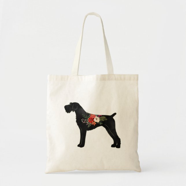 German Wirehaired Pointer Boho Floral Silhouette Tote Bag (Front)