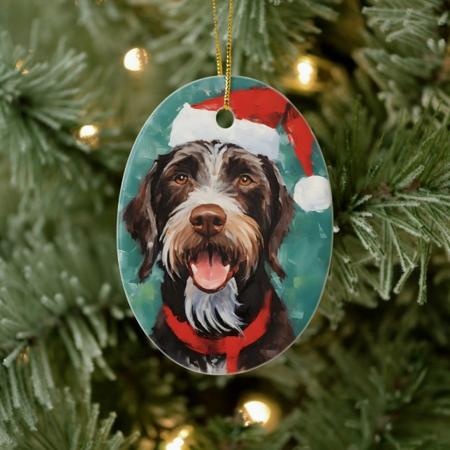 German-Wirehaired-Pointer Christmas brush painting Ceramic Ornament (Tree)