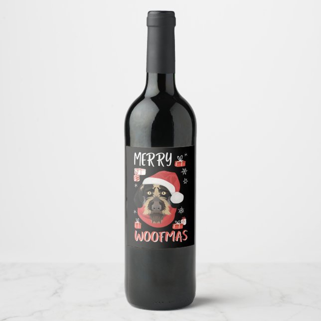 German Wirehaired Pointer Christmas Wine Label (Front)