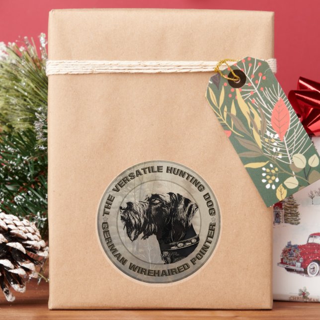 German Wirehaired Pointer Classic Round Sticker (Holiday)