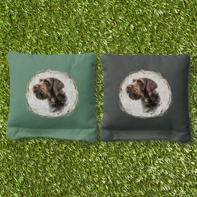 German Wirehaired Pointer Cornhole Bags (Grass)