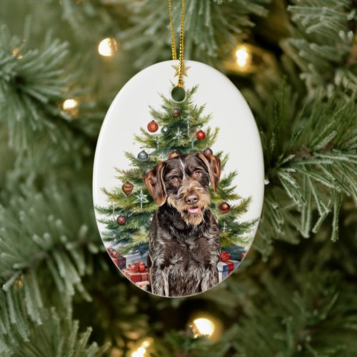 German Wirehaired Pointer Dog Christmas Ceramic Ornament