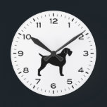 German Wirehaired Pointer Dog Silhouette Round Clock<br><div class="desc">A fun wall clock for the home or office. Makes an original gift for German Wirehaired Pointer lovers. Check out Jenn’s Doodle World for even more decorative clocks and dog breed themed home decor.</div>
