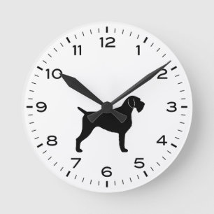 German Wirehaired Pointer Dog Silhouette Round Clock