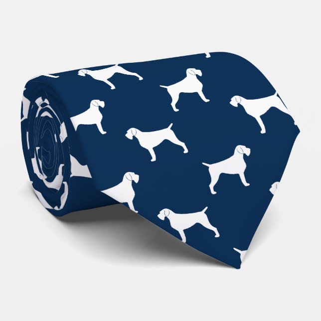 German Wirehaired Pointer Dog Silhouettes Pattern Neck Tie (Rolled)