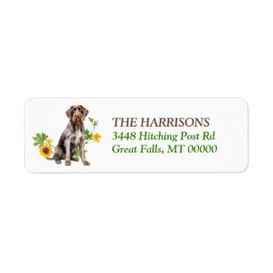 German Wirehaired Pointer Dog Sunflower Wreath Label