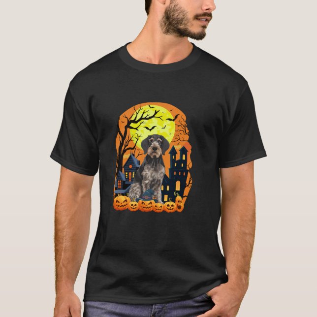 German Wirehaired Pointer Dog With Pumpkins Hallow T-Shirt (Front)