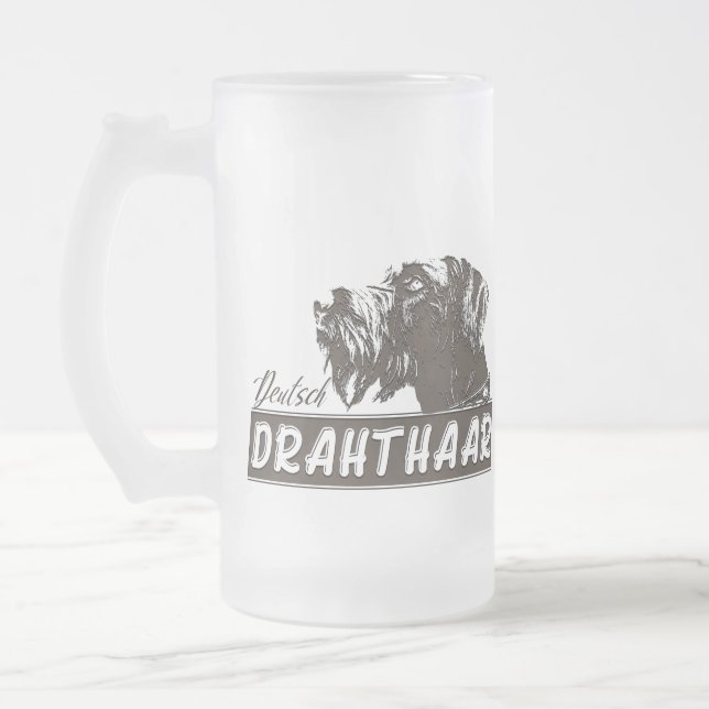  German Wirehaired Pointer Frosted Glass Beer Mug (Left)